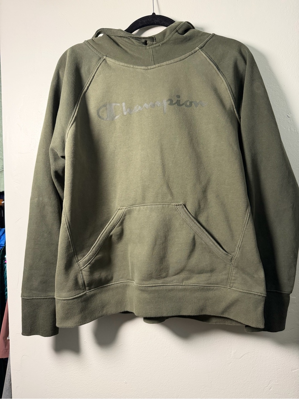 Champion Olive Green Pullover Hoodie with Subtle Logo